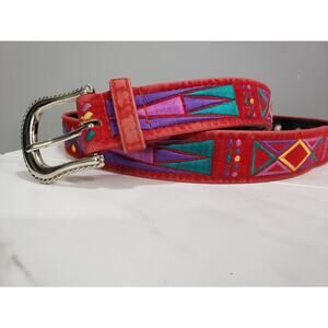 Comeco Southwestern Belt Multicolor Embroidery Vintage 80s Art Teacher Geometric